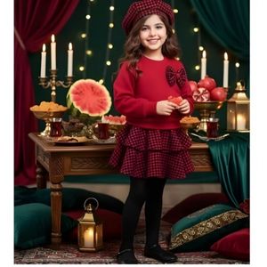 خرید آنلاین ست سه تیکه لباس یلدایی بچگانه رنگ قرمز