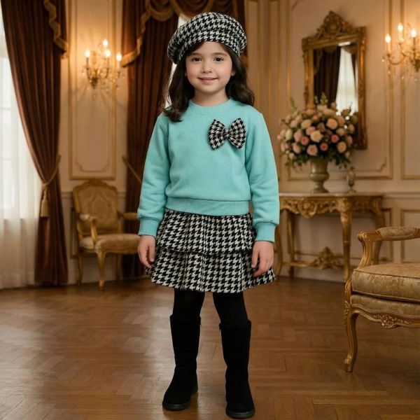 ست سه تیکه لباس یلدایی بچگانه رنگ سبز