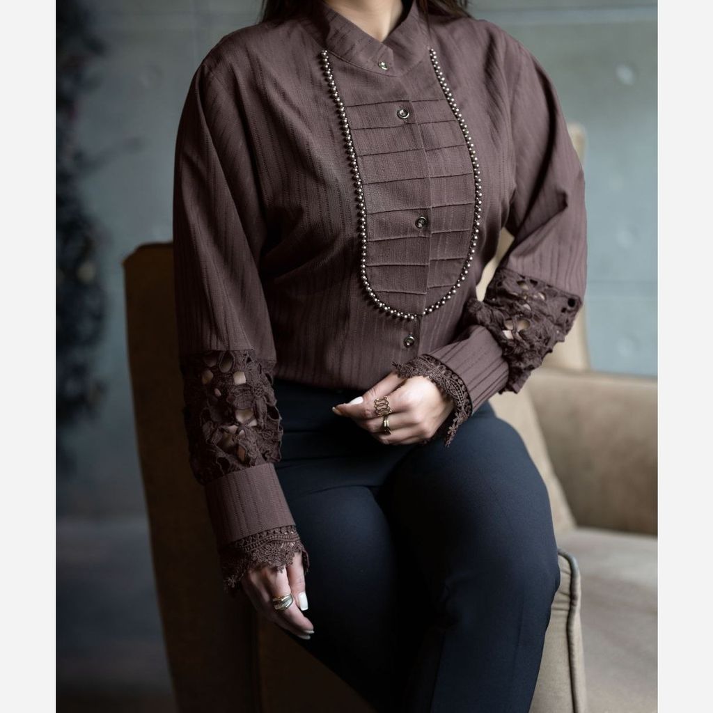 قیمت ارزان شومیز مجلسی آی جان قهوه ای