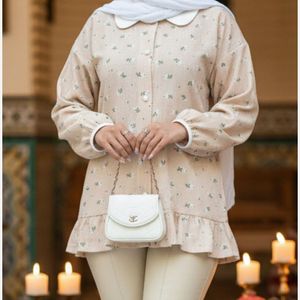 شومیز مانتویی کرپ آیوا تخفیف یلدایی کرمی