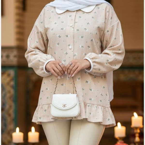 شومیز مانتویی کرپ آیوا تخفیف یلدایی کرمی