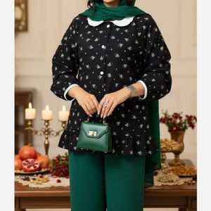 شومیز مانتویی کرپ آیوا تخفیف یلدایی مشکی