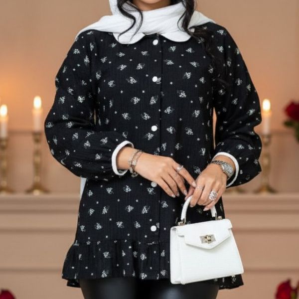 شومیز مانتویی کرپ آیوا تخفیف یلدایی مشکی