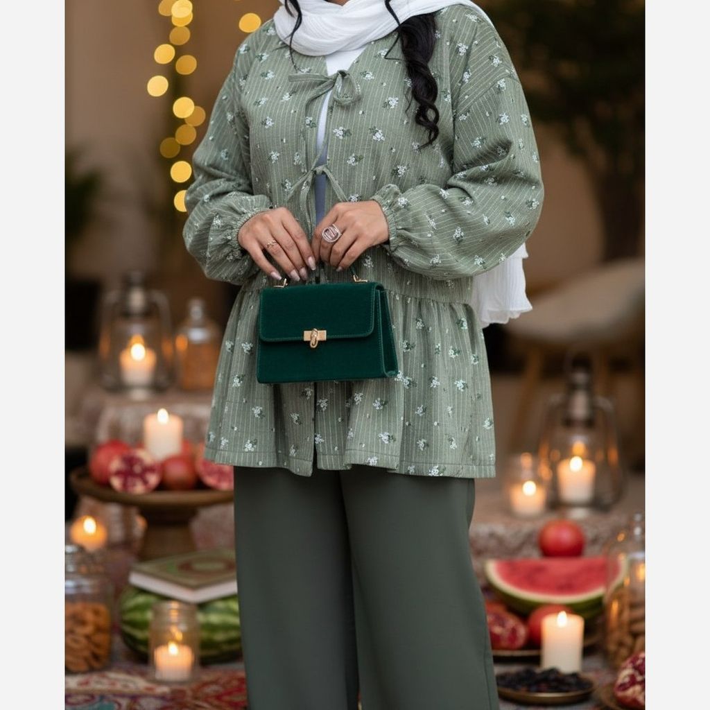 خرید انلاین مانتو عروسکی پاپیون  سبز