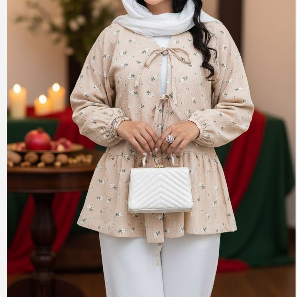 قیمت ارزان مانتو عروسکی پاپیون  کرمی