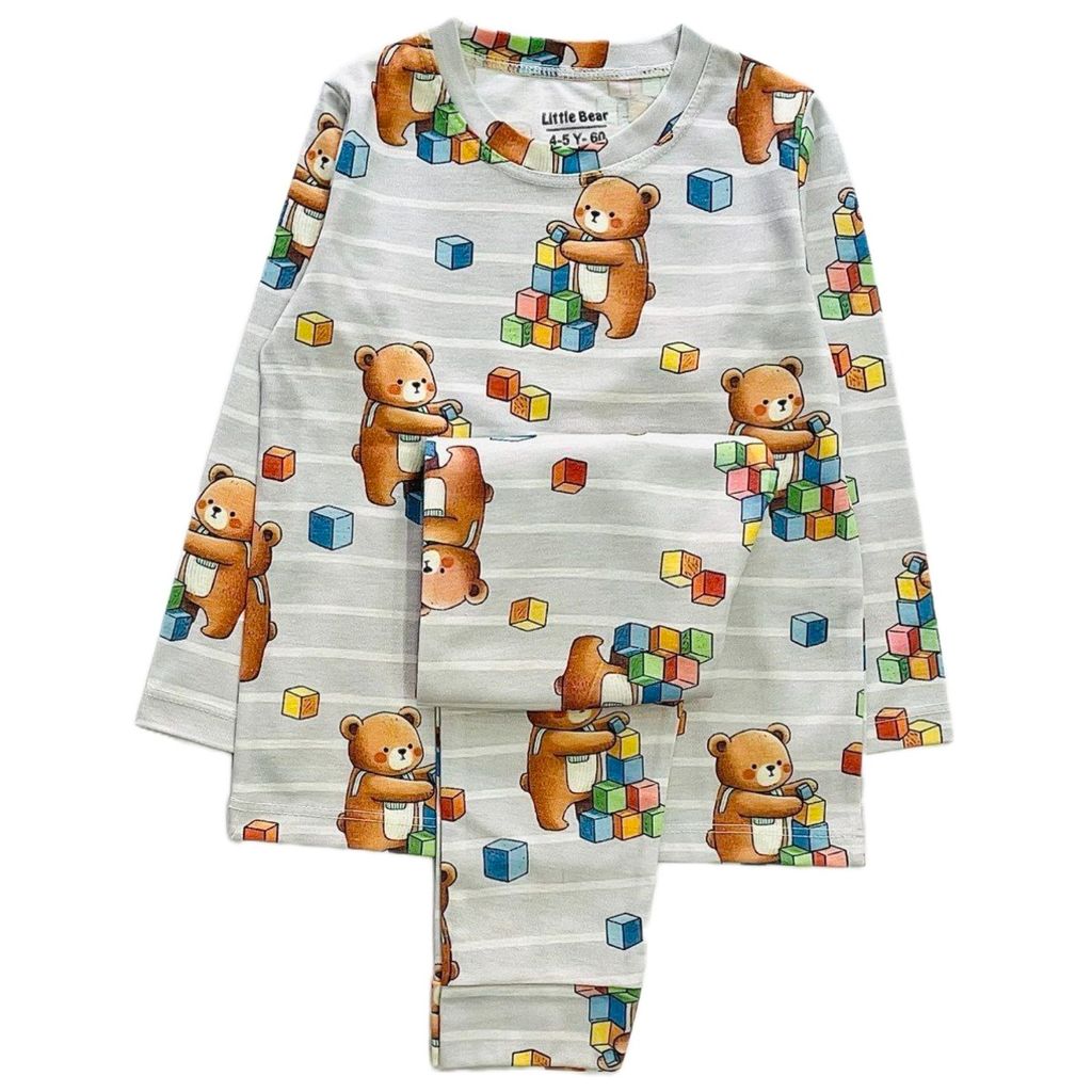 خرید آنلاین ست بلوز و شلوار خرس و مکعب مناسب 7 تا 15 سال کد 3012