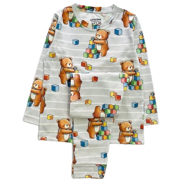 ست بلوز و شلوار خرس و مکعب مناسب 7 تا 15 سال کد 3012