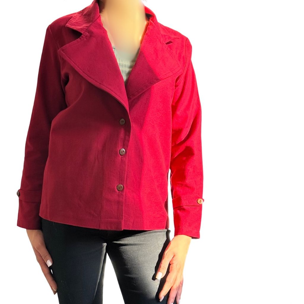 خرید اینترنتی کت کتان یقه انگلیسی زنانه رنگ قرمز