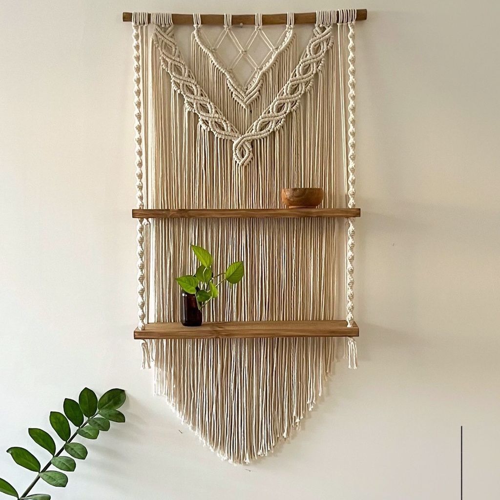 خرید اینترنتی شلف چوبی مکرومه بافی دو طبقه مدل آدریا