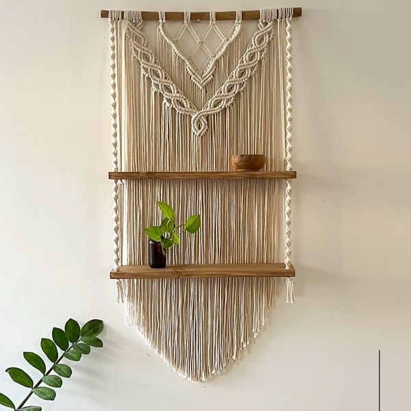 شلف چوبی مکرومه بافی دو طبقه مدل آدریا