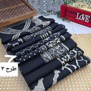 خرید اینترنتی روسری کرپ نخ مشکی کرم قواره 110