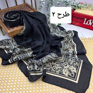 خرید انلاین روسری کرپ نخ مشکی کرم قواره 110
