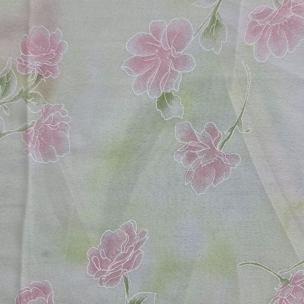 مشخصات قواره پارچه کرپ حریر گل دار صورتی سبز