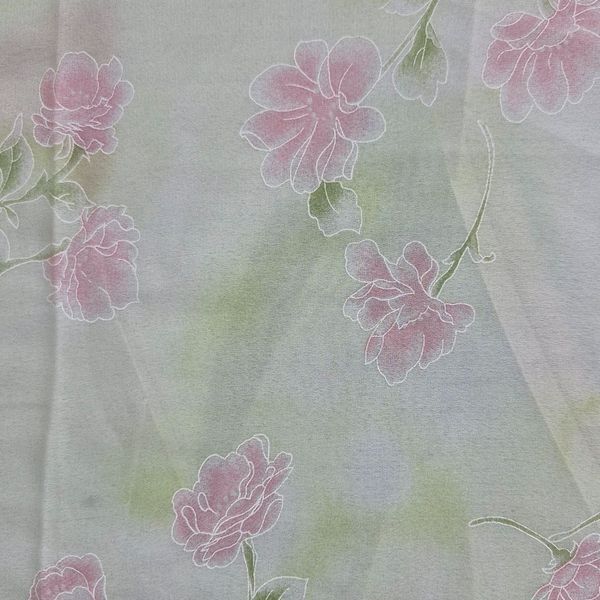 قواره پارچه کرپ حریر گل دار صورتی سبز