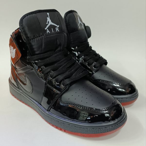 کتونی مردانه جردن 1 ورنی ساقدار مشکی کیفیت بالا