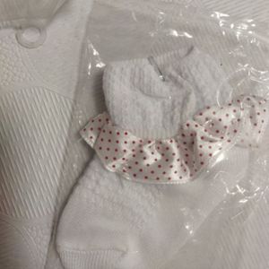 قیمت ارزان جوراب نوزادی سفید توری مجلسی دخترانه jr767