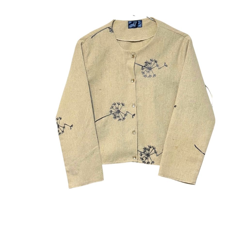 قیمت ارزان کراپ آستین بلند خامه دوزی جلوباز دخترانه رنگ کرم