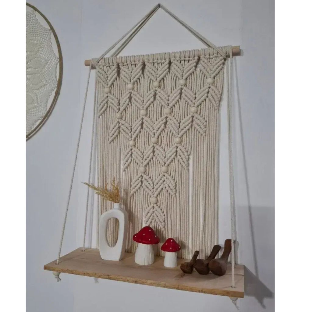 خرید انلاین شلف چوبی مکرومه بافی مدرن دکوراتیو