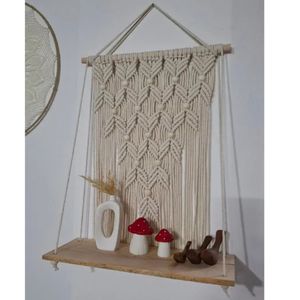 شلف چوبی مکرومه بافی مدرن دکوراتیو