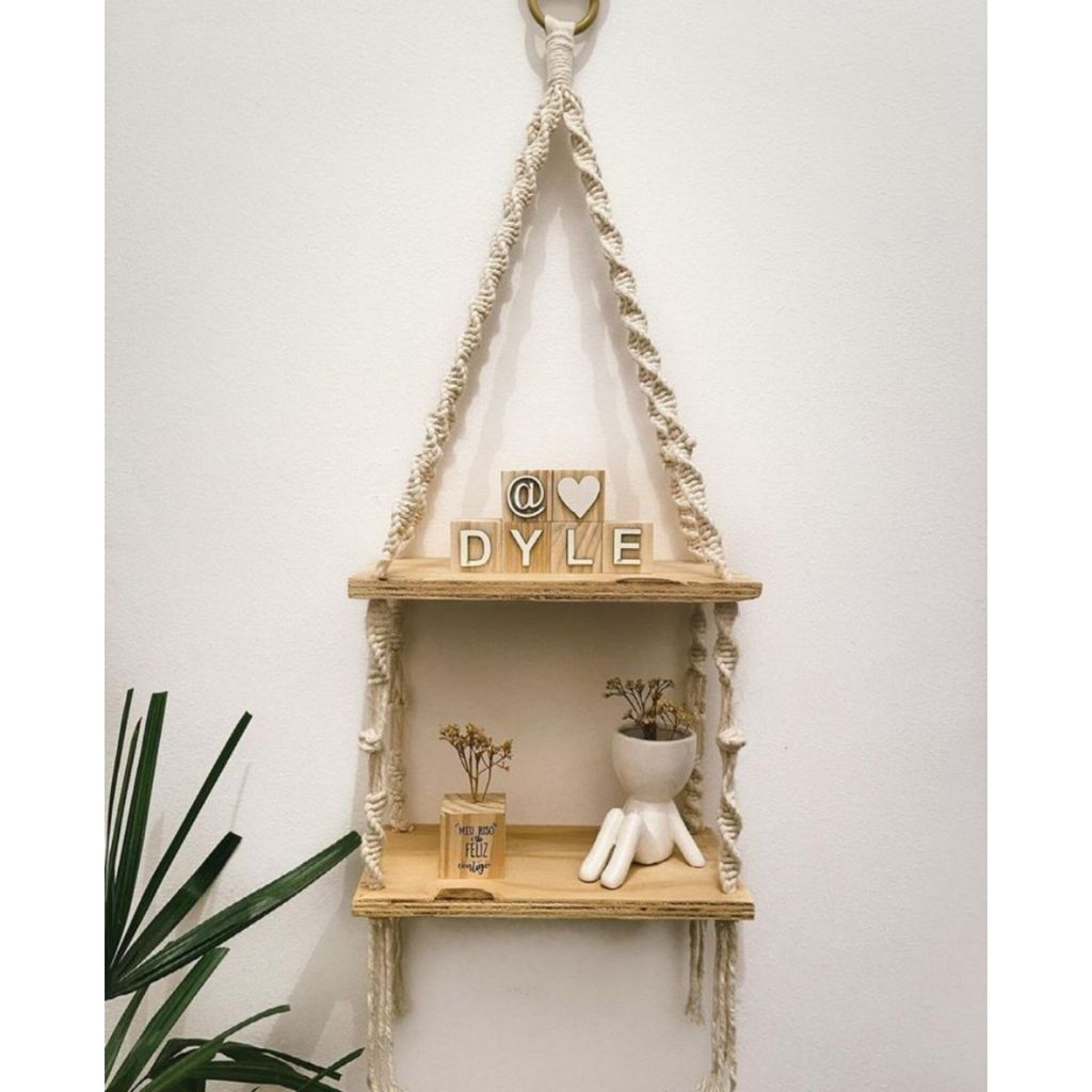 فروش اینترنتی شلف چوبی دو طبقه مکرومه مدل برف