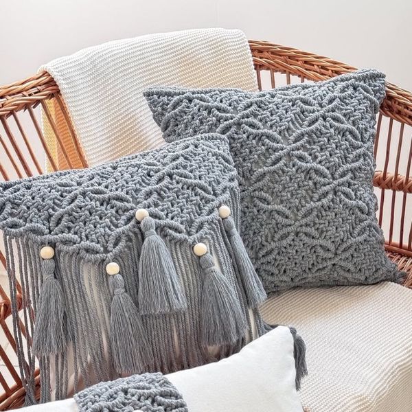 دوعدد کاور کوسن مکرومه بافت با پارچه طرح لعلینه