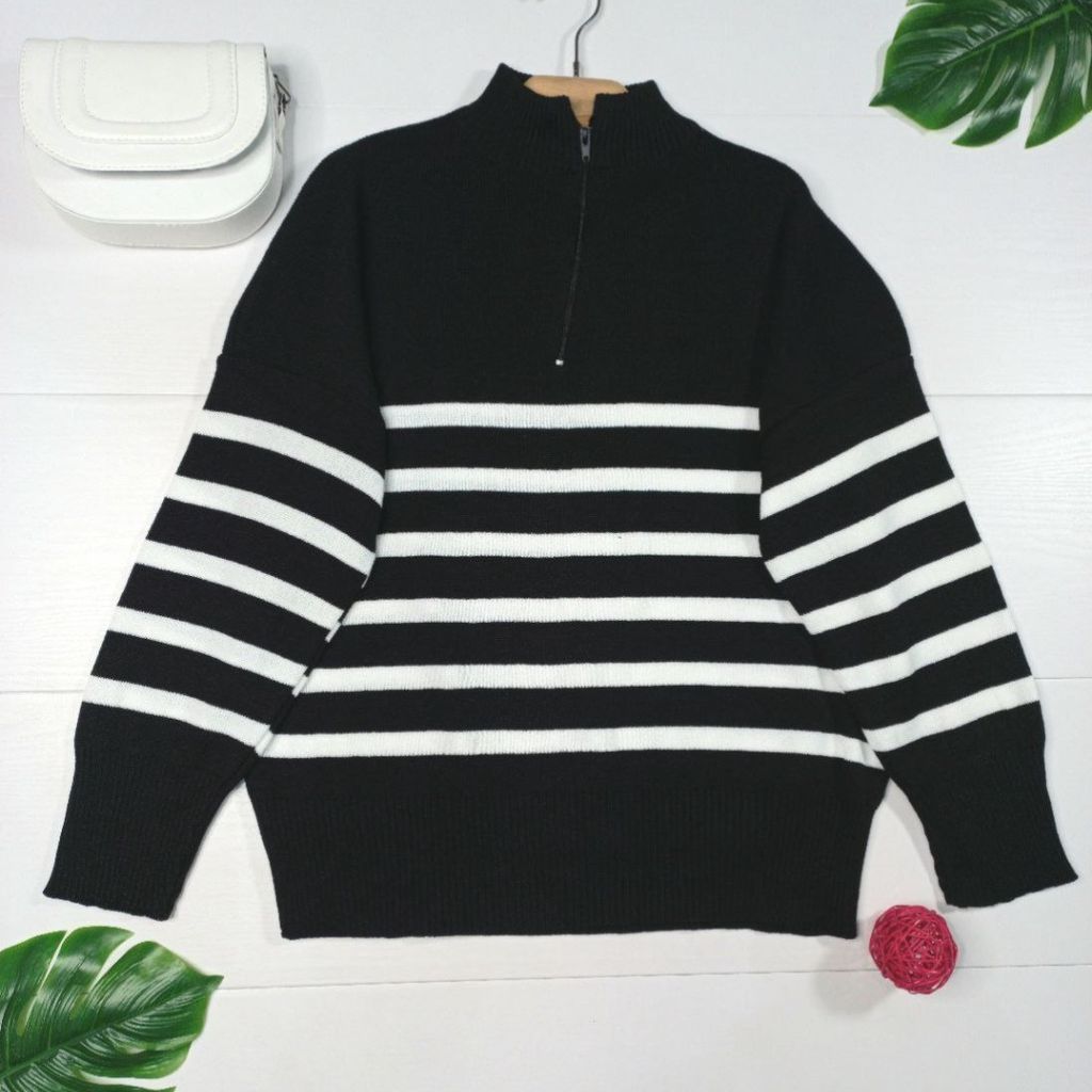 قیمت ارزان بلوز بافت پینترستی نیم زیپ زنانه و دخترانه