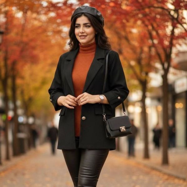 کت پاییزه آستردار مدل کیانا مشکی