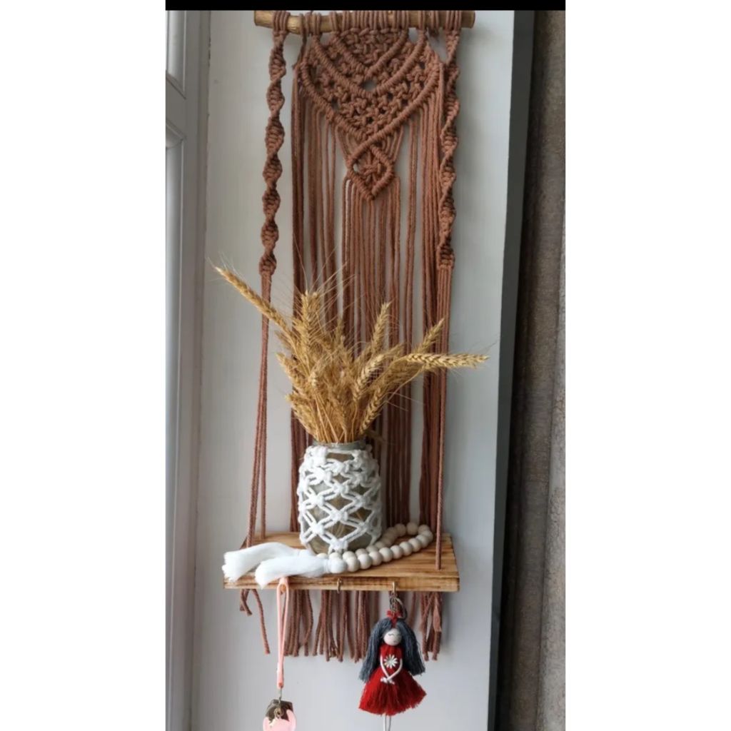 خرید اینترنتی جاکلیدی دیوارکوب اویز مکرومه شلف دار