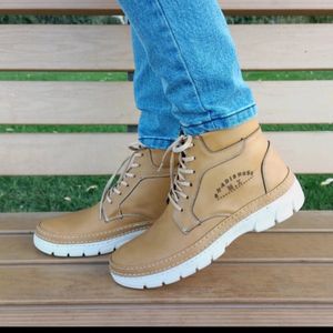 خرید انلاین نیم بوت مردانه بندی رنگ خردلی سایز 40 تا 44