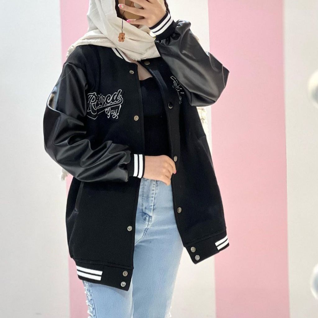 خرید انلاین مانتو آستین چرم بیسبالی