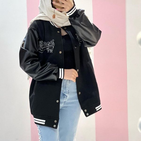 مانتو آستین چرم بیسبالی