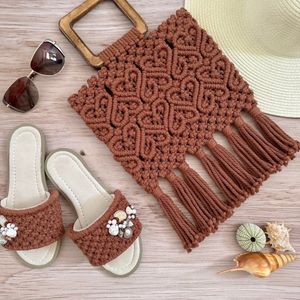 ست کیف و صندل مکرومه بافی مدل دریا