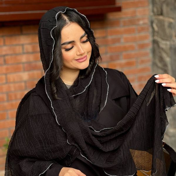 شال حریر دور عروسکی موجی شیک مشکی