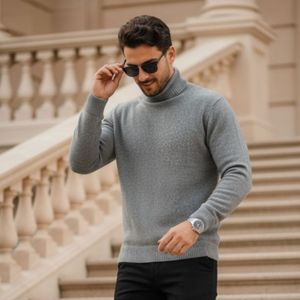 فروش اینترنتی بافت یقه اسکی مردانه طرح ساده