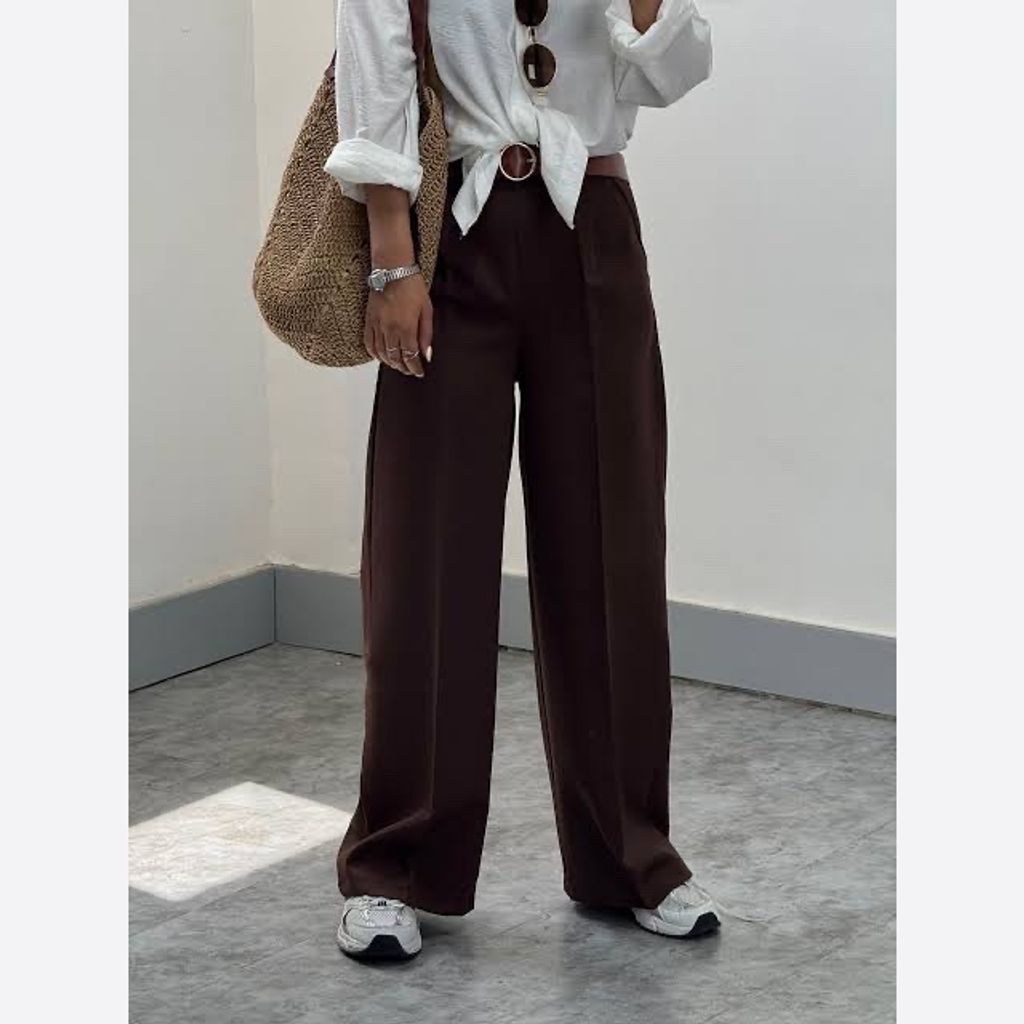 خرید اینترنتی قیمت شلوار زنانه بگ مازراتی پشت کش قهوه ای سوخته 