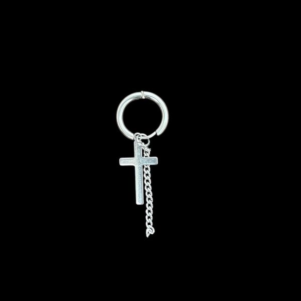 پیرسینگ مردانه حلقه ای آویزی زنجیر و صلیب کد 3334010