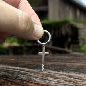 قیمت ارزان پیرسینگ مردانه حلقه ای آویزی زنجیر و صلیب کد 3334010