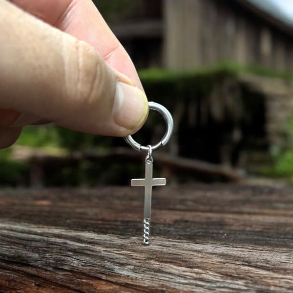 پیرسینگ مردانه حلقه ای آویزی زنجیر و صلیب کد 3334010
