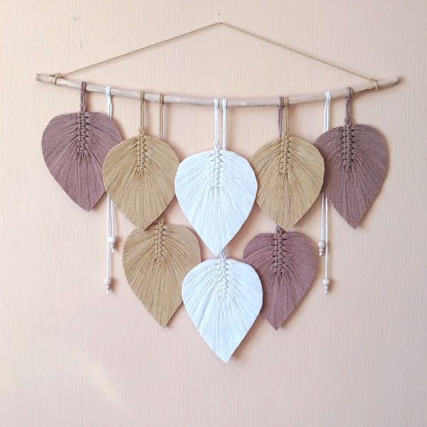 دیوارکوب برگ مکرومه با چوب طبیعی مدل ارت بیوتی