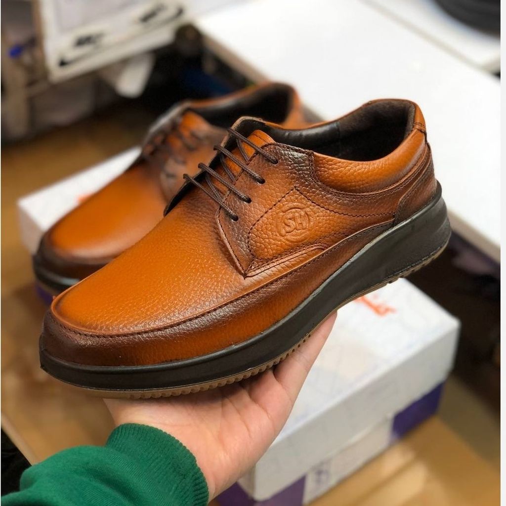 خرید انلاین کفش چرم مردانه بندی طبی شامی عسلی 