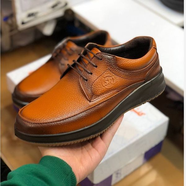 کفش چرم مردانه بندی طبی شامی عسلی