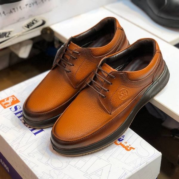 کفش چرم مردانه بندی طبی شامی عسلی
