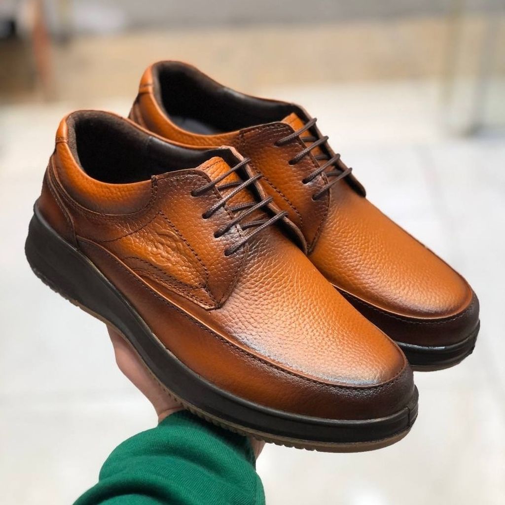 خرید آنلاین کفش چرم مردانه بندی طبی شامی عسلی 