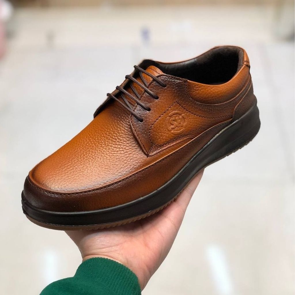 قیمت کفش چرم مردانه بندی طبی شامی عسلی 