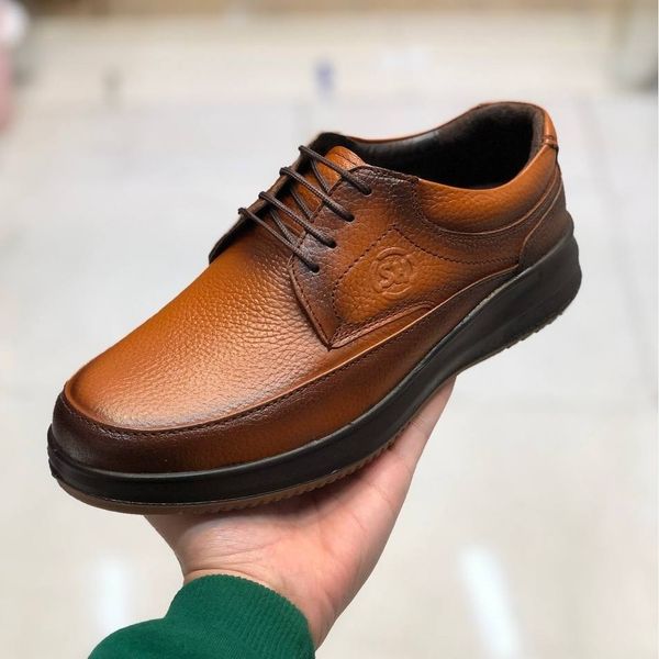 کفش چرم مردانه بندی طبی شامی عسلی