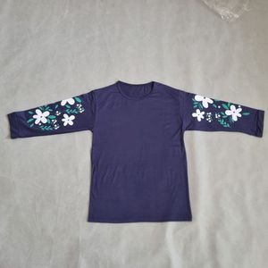 بلوز زنانه نخی فری سایز آستین سه ربع گلدار