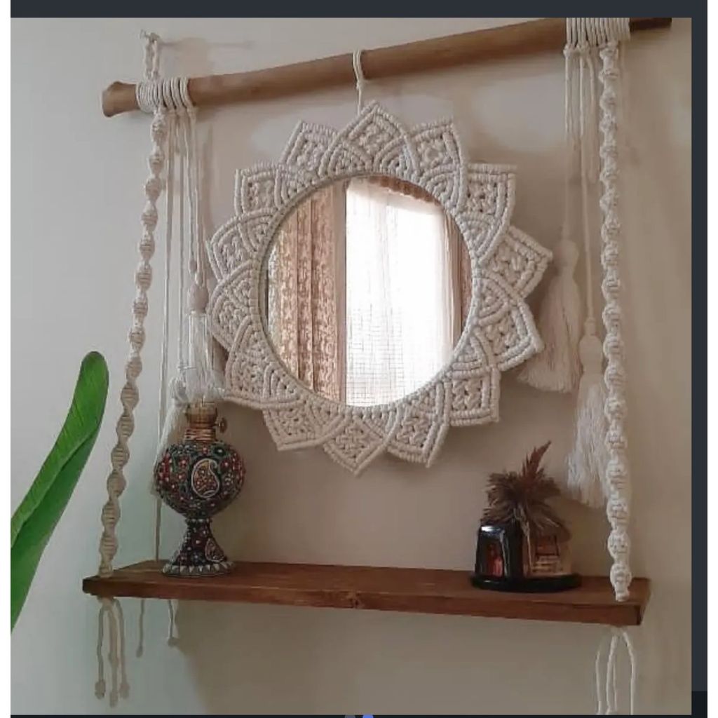 قیمت دیوارکوب ست شلف چوبی و اینه مکرومه