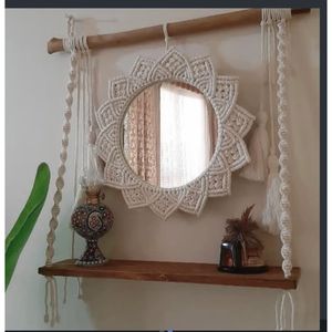 دیوارکوب ست شلف چوبی و اینه مکرومه