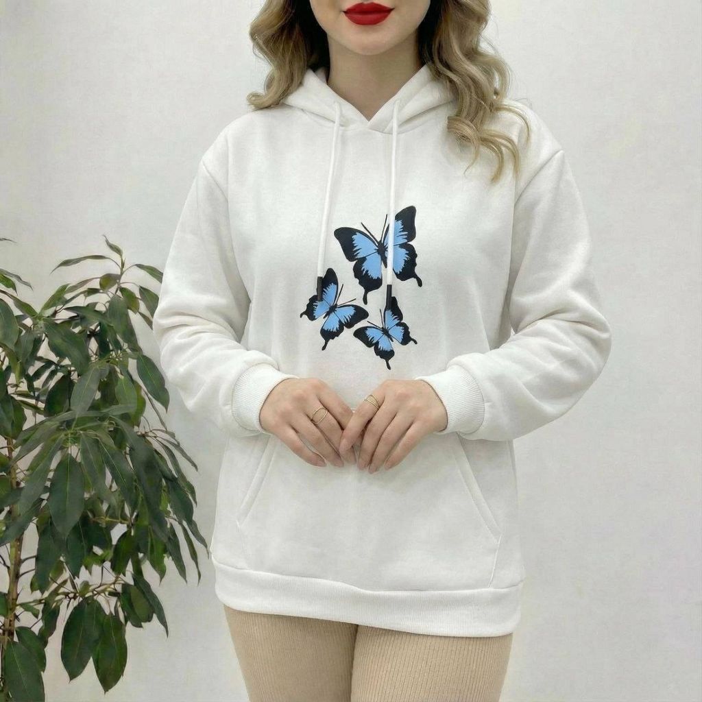 فروش اینترنتی هودی طرح پروانه دخترانه و زنانه