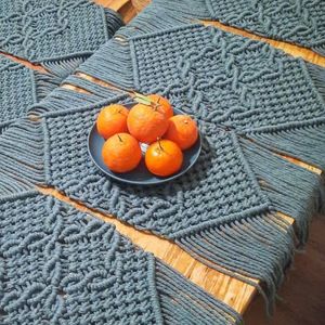 رانر رومیزی مکرومه عسلی مدل ابریشم